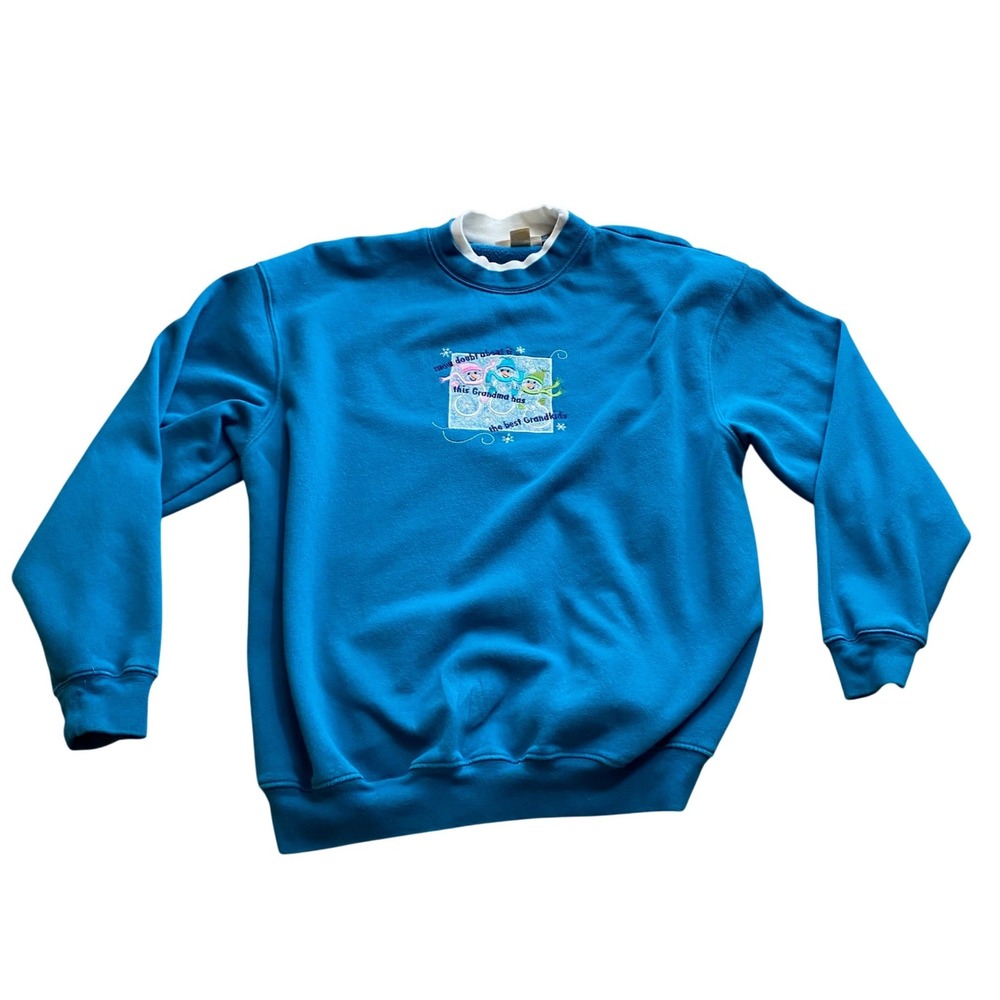 M&C Sportswear Teal Grandma Snowman Embroidered Sweatshirt XL Women Vintage Look